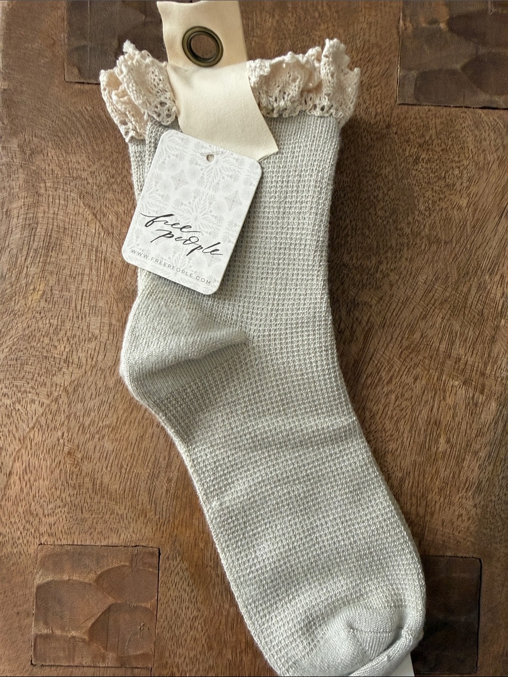 Free People Ivory Knit Socks with Lace Ruffle